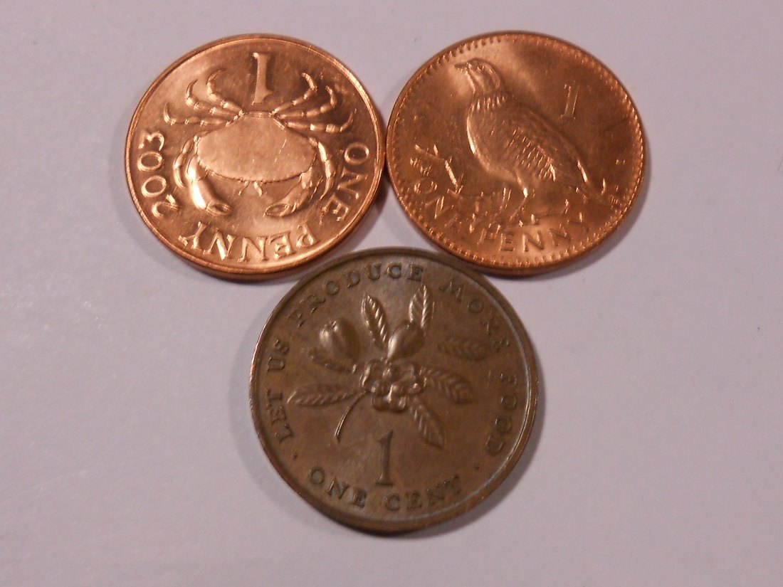  M.124. Bailiwick of Jersey, 1 Penny 2003 / Jamaika, 1 Cent 1971 / Gibraltar 1 Penny 2001   