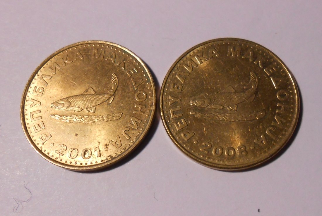  M.127. Nordmazedonien, 2er Lot, 2 Dinar 2001, 2 Dinar 2008 (KM# 3)   