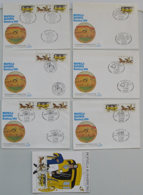  1985,BRD,NAPOSTA85,Seltenes Umschläge/Briefmarken-Ausstellungsset (6 Umschläge+Titelkarte)   