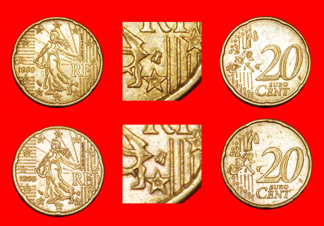  * FEHLER NORDISCHES GOLD (1999-2006): FRANKREICH ★ 20 EURO CENT 1999 BEIDE TYPEN! OHNE VORBEHALT!   