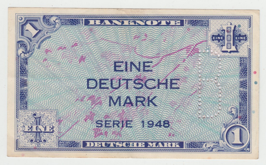  Ro. 233 b, 1 Deutsche Mark von 1948 mit B-Perforation, Ausgabe für Berlin, leicht gebraucht I-II   