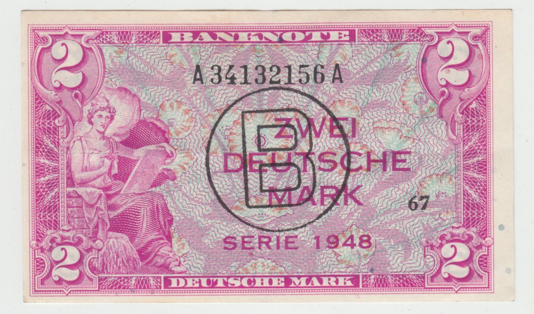  Ro. 235 a, 2 Deutsche Mark von 1948, B- Stempel, Ausgabe für West Berlin, leicht gebraucht II   