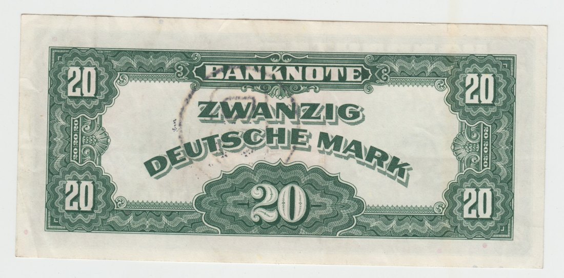  Ro. 241 a, 20 Deutsche Mark von 1948, B-Stempel, Ausgabe für Westberlin, leicht gebraucht II-   