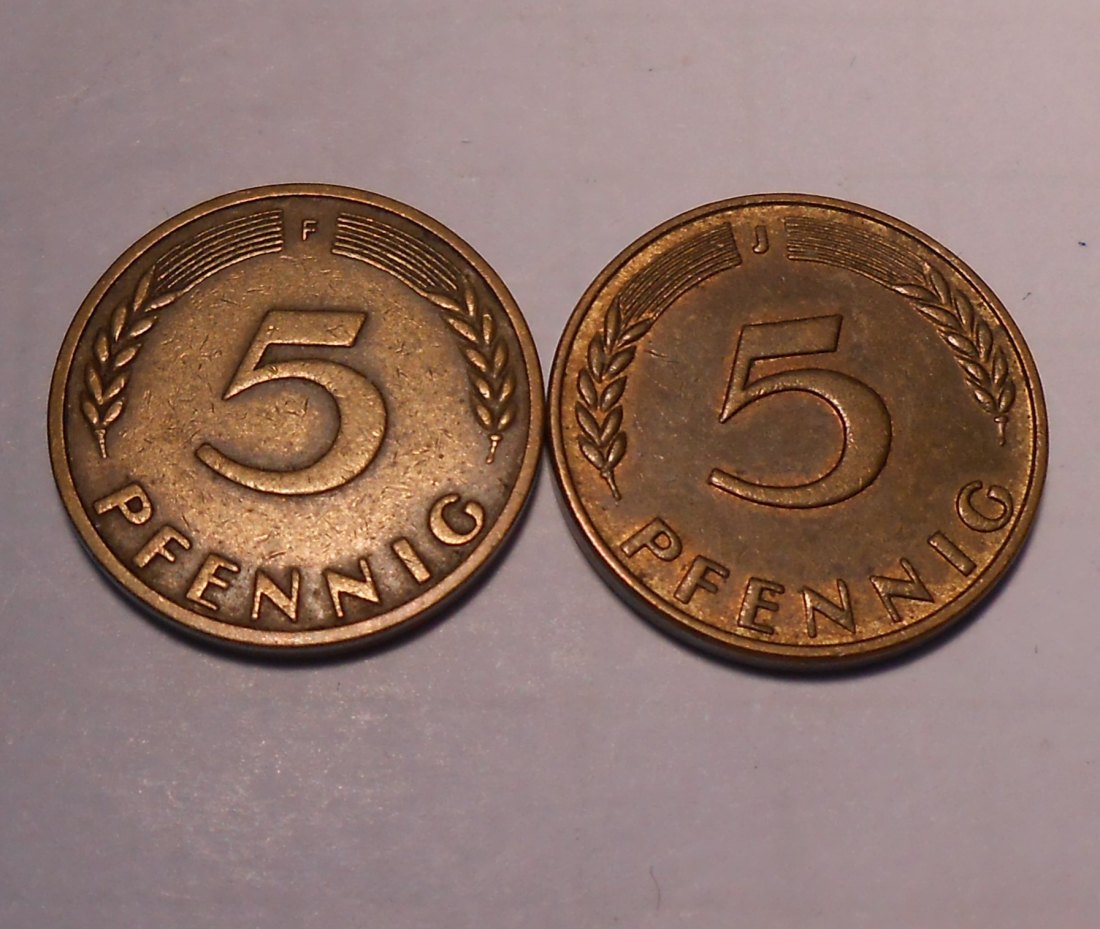  e.68. BRD, 2er Lot 5 Pfennig 1950F 1950J   