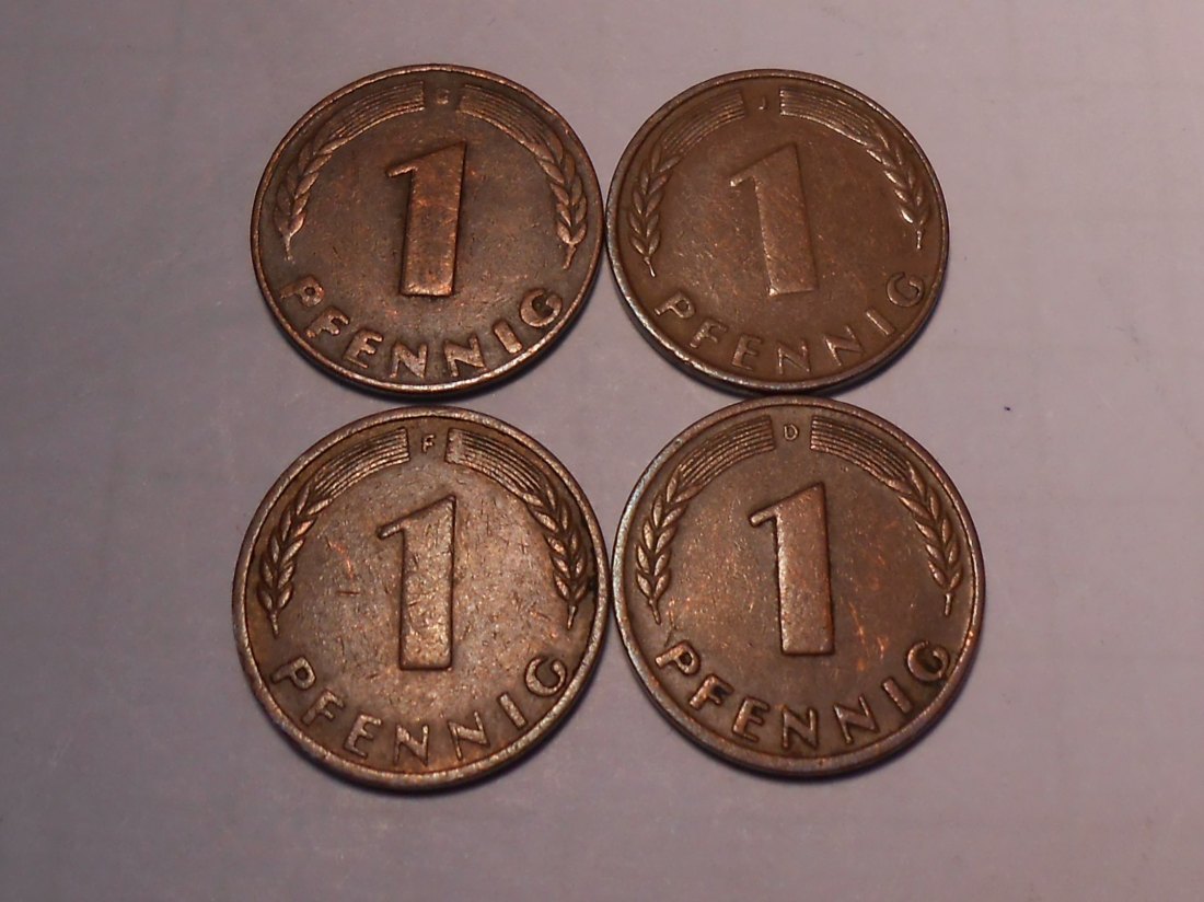  e.69. Bank deutscher Länder, 4er Lot 1 Pfennig 1948G 1949D 1949F 1949J   