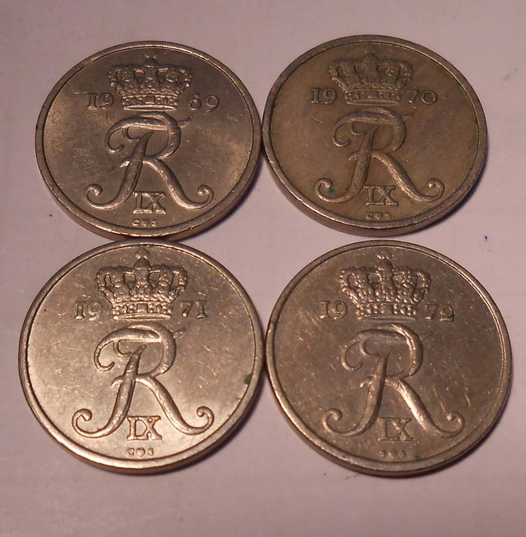  e.84 Dänemark 4er Lot 10 Öre 1969 1970 1971 1972   