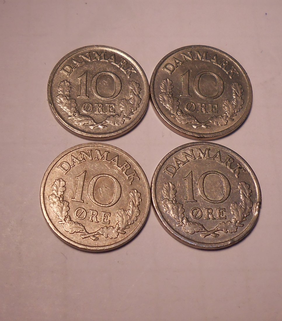  e.86 Dänemark 4er Lot 10 Öre 1965 1967 1969 1971   