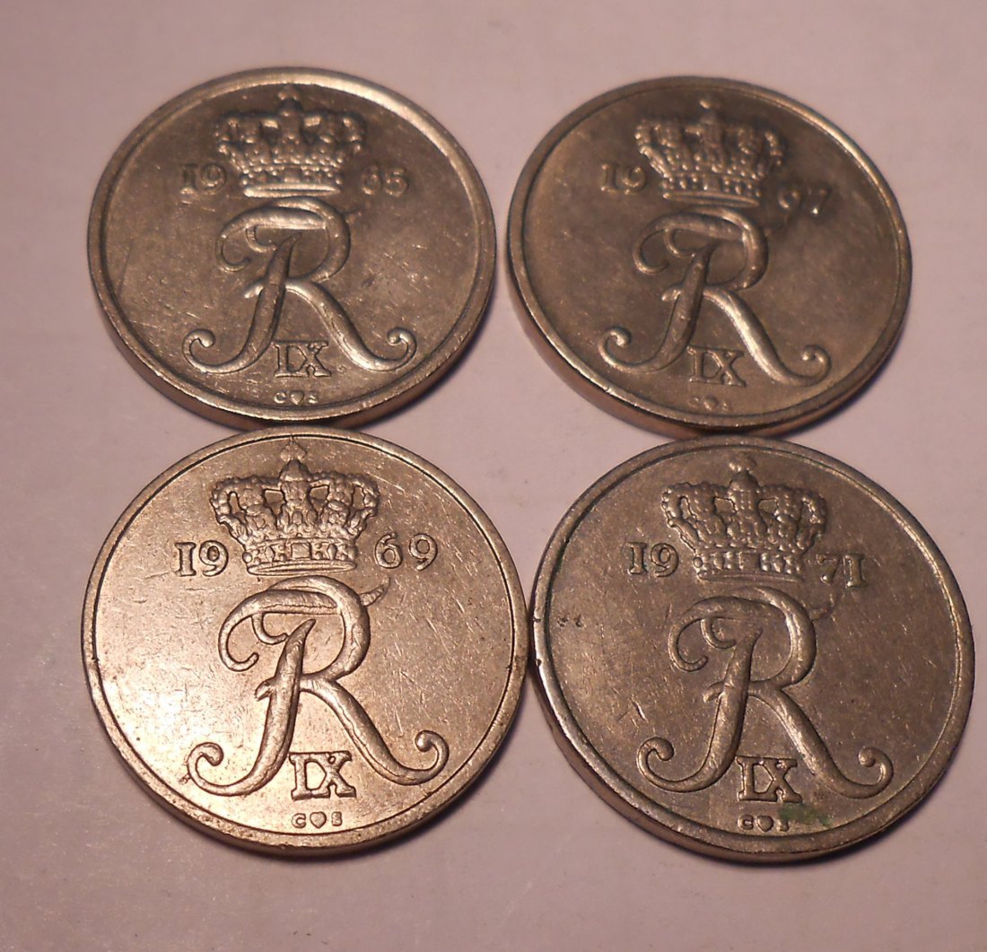  e.86 Dänemark 4er Lot 10 Öre 1965 1967 1969 1971   