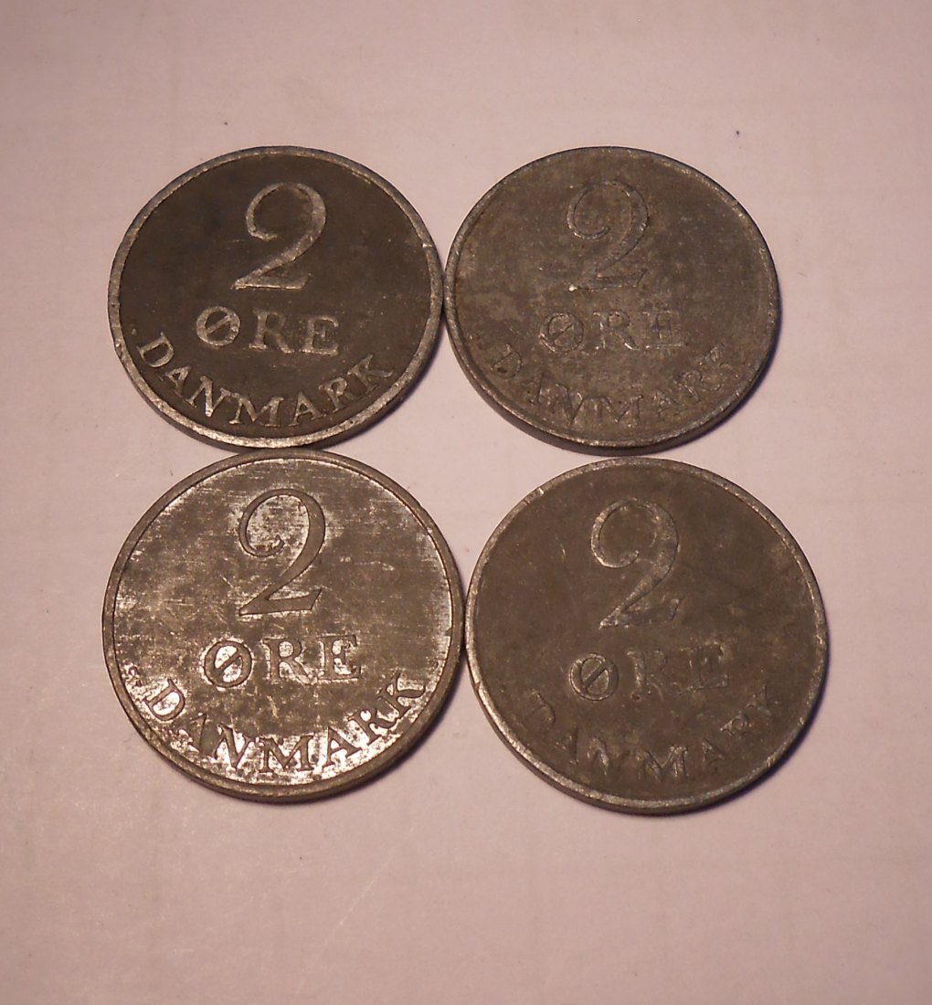  e.87 Dänemark 4er Lot  2 Öre 1952 1960 1964 1967   