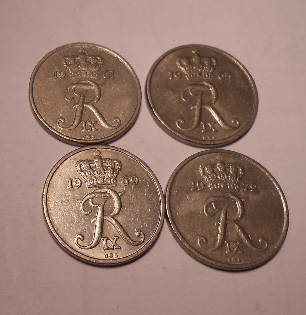  e.89 Dänemark 4er Lot 10 Öre 1961 1965 1969 1972   