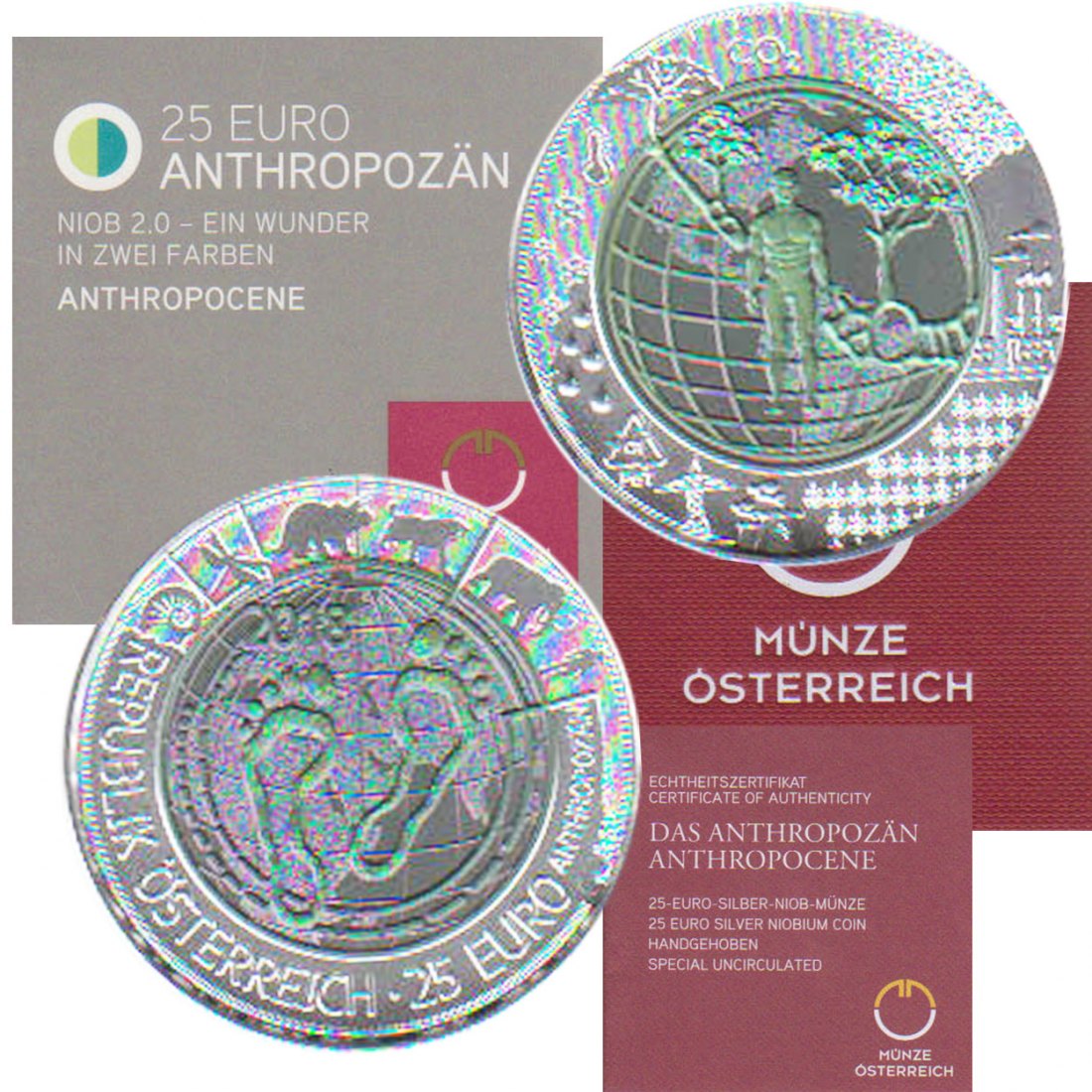  Offiz. 25-Euro-Silber-Niob-Münze Österreich *Das Anthropozän* 2018 *hgh* max 65.000St!   