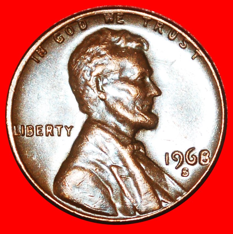  * MEMORIAL (1959-1982): USA ★ 1 CENT 1968S! LINCOLN (1809-1865) MINT LUSTRE! LOW START ★ NO RESERVE!   