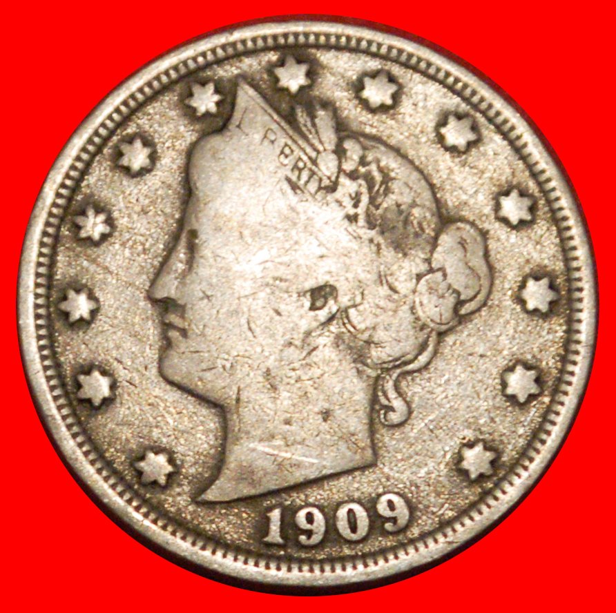 * NICHT GOLD FREIHEIT (1883-1913): USA ★ 5 CENTS 1909! OHNE VORBEHALT!