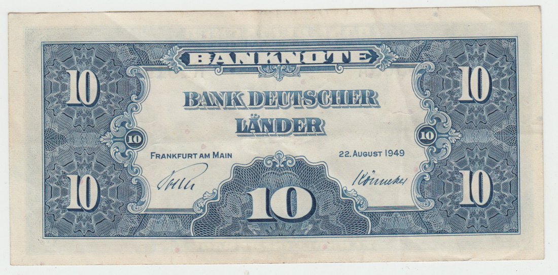 Ro. 258, 10 Deutsche Mark von 1949, leicht gebraucht II   