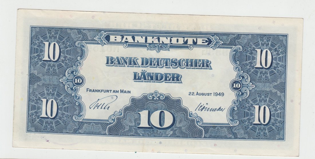  Ro. 259 a, 10 Deutsche Mark von 1949, B-Stempel, Ausgabe Westberlin, leicht gebraucht II   