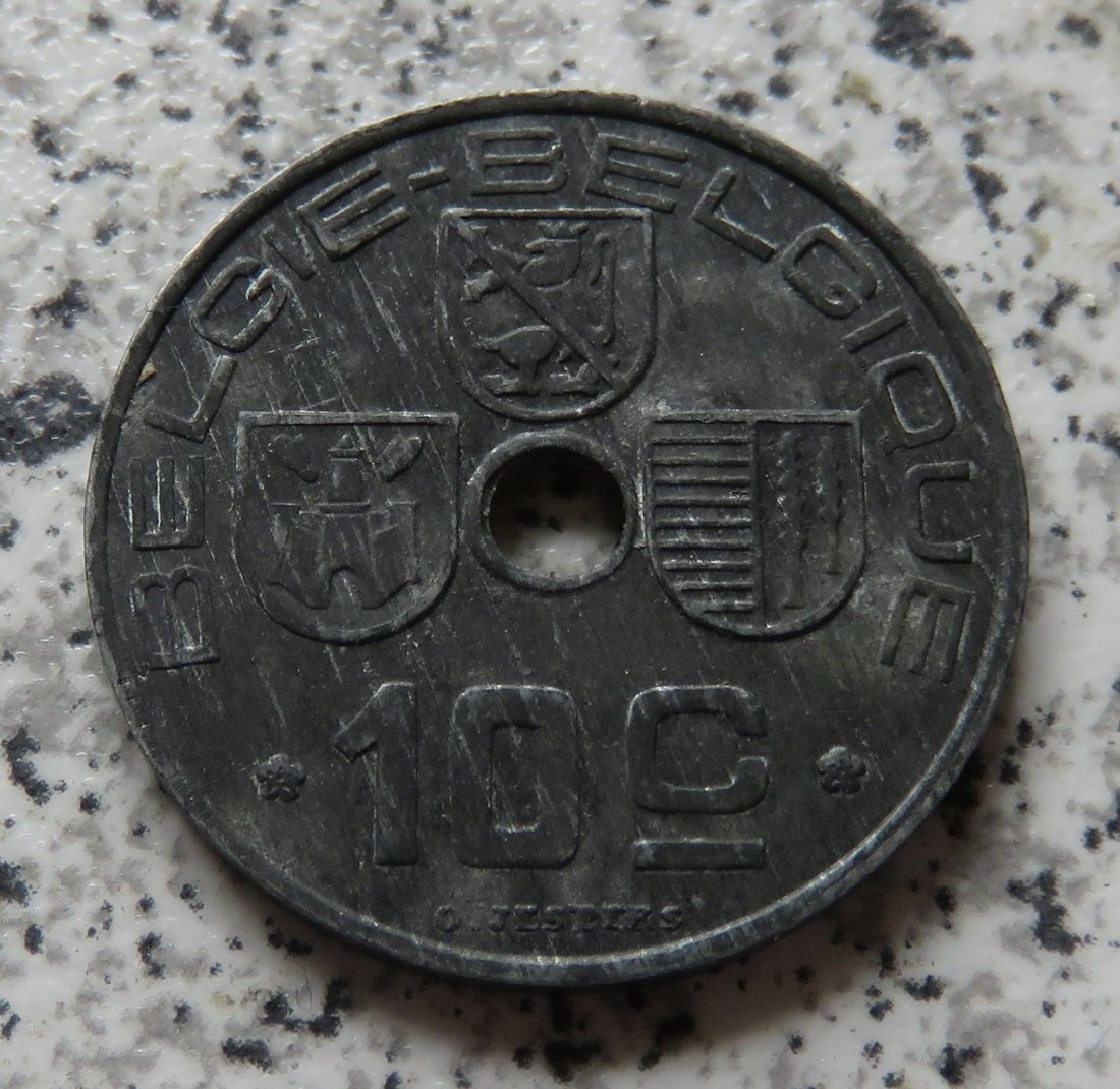  Belgien 10 Centimes 1944, nl, Rest von Stempelglanz   