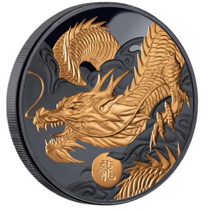  Niue 1 Oz Silber black proof gilded Lunar Drache 2024   