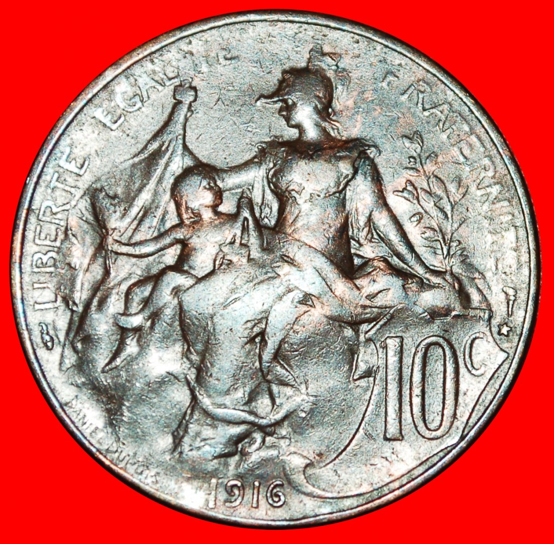  * FREIHEIT (1897-1921): FRANKREICH ★ 10 CENTIMES 1916 SPANIEN STERN! ★OHNE VORBEHALT!   