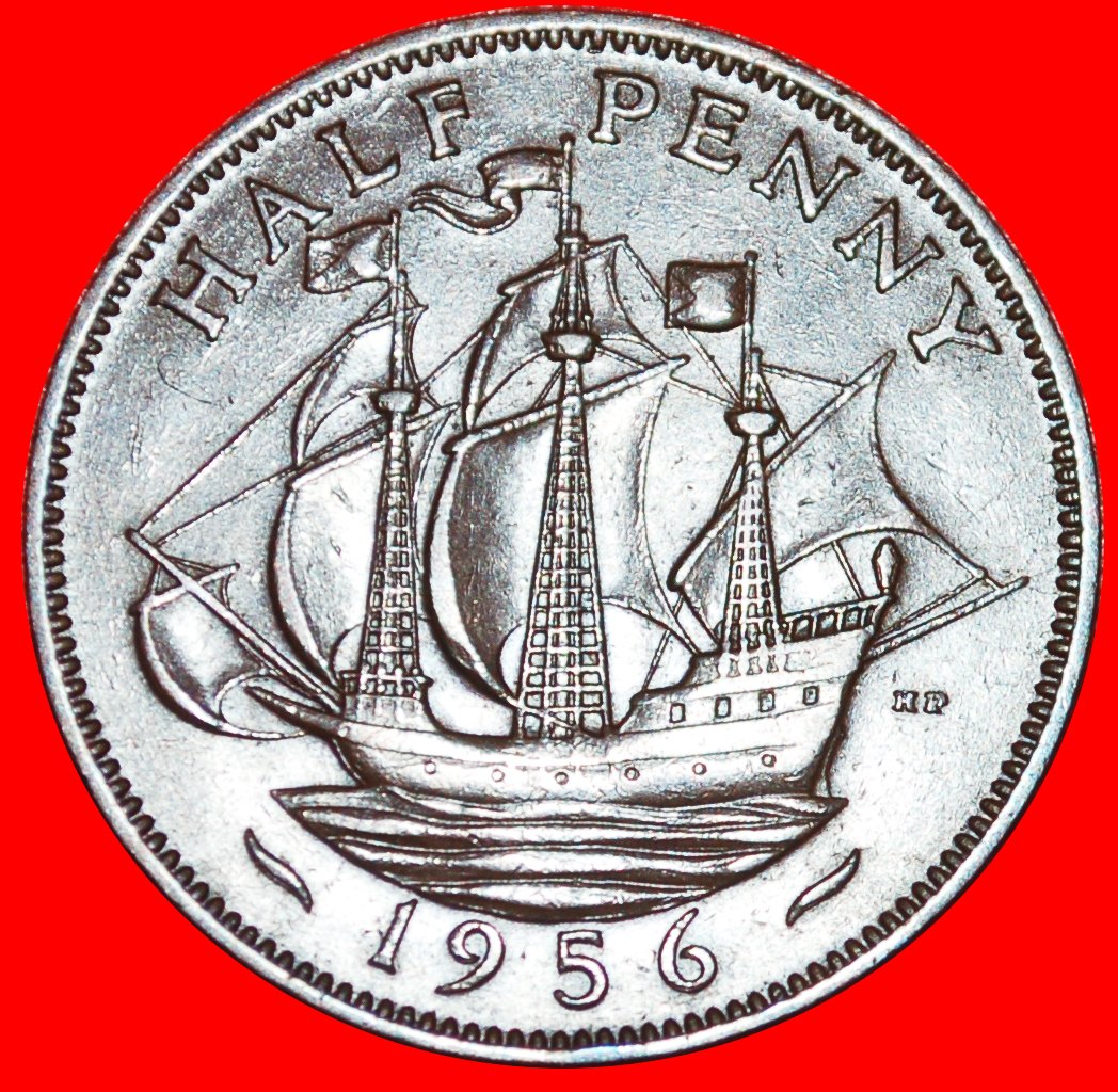  * SCHIFF (1954-1970): GROSSBRITANNIEN ★ HALBER PENNY 1956! ELISABETH II. (1953-2022)★OHNE VORBEHALT!   