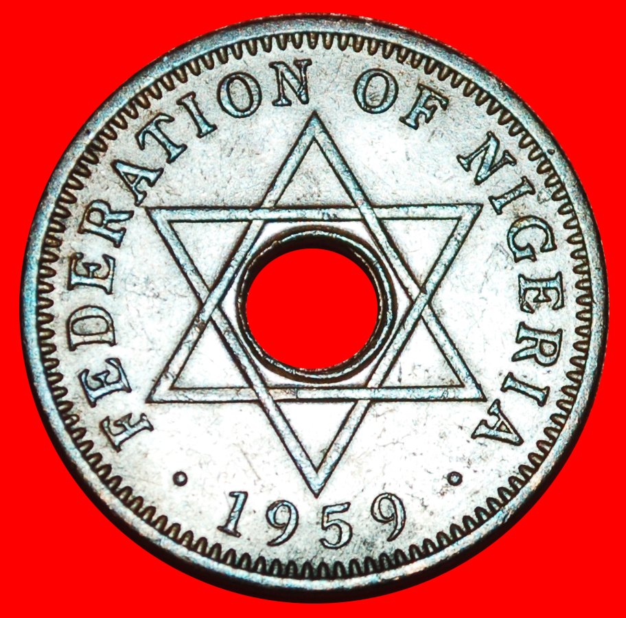 * GREAT BRITAIN: NIGERIA★1/2 PENNY 1959 STAR OF DAVID! ELIZABETH II 1953-2022★LOW START★ NO RESERVE!