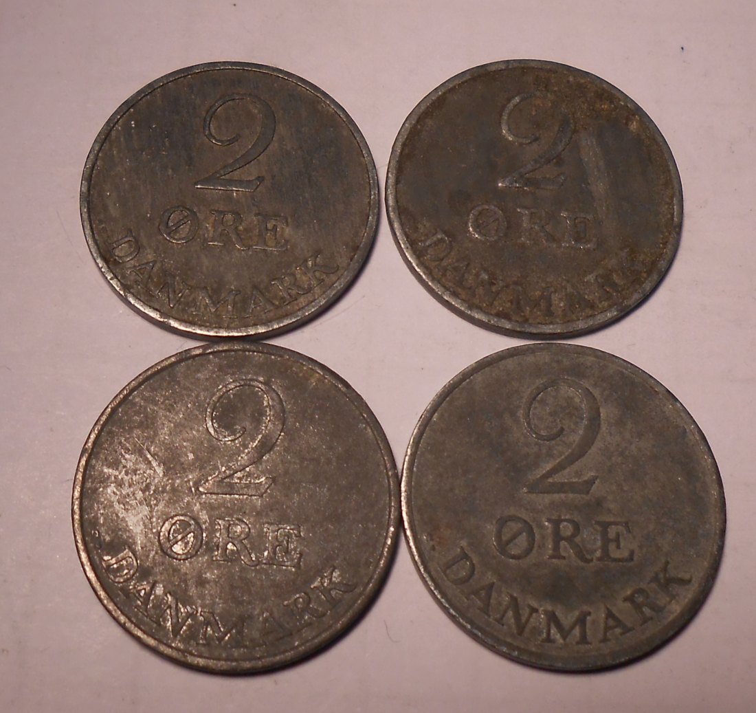  e.91 Dänemark 4er Lot 2 Öre 1955 1956 1961 1962   