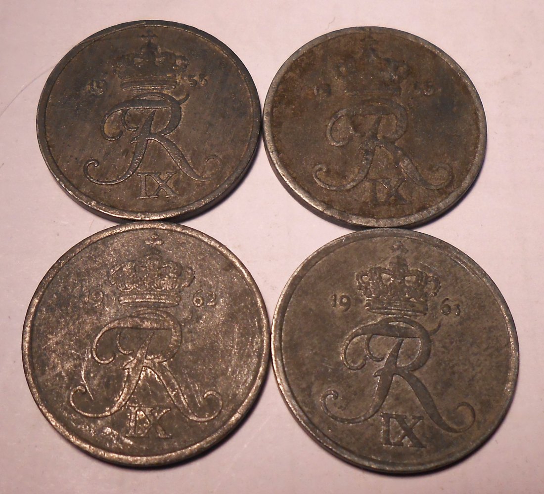  e.91 Dänemark 4er Lot 2 Öre 1955 1956 1961 1962   