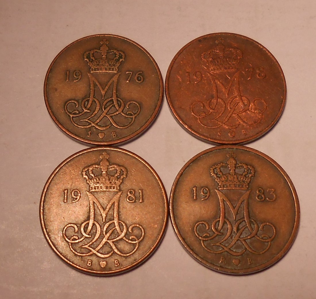  e.92 Dänemark 4er Lot 5 Öre 1976 1978 1981 1983   