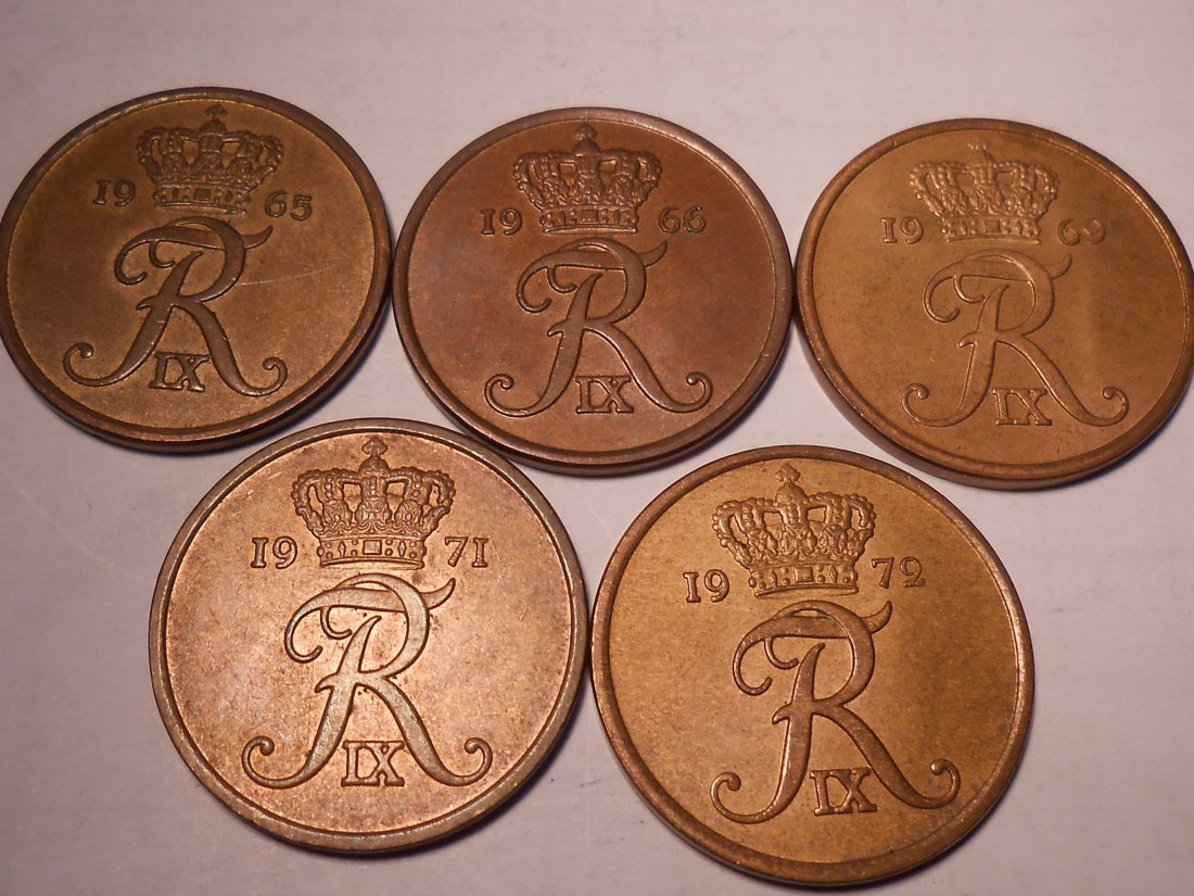  e.93 Dänemark 5er Lot 5 Öre 1965 1966 1969 1971 1972   