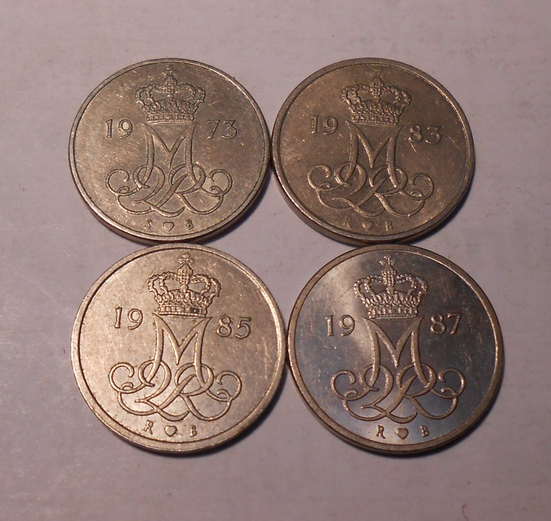  e.95 Dänemark 4er Lot 10 Öre 1973 1983 1985 1987   