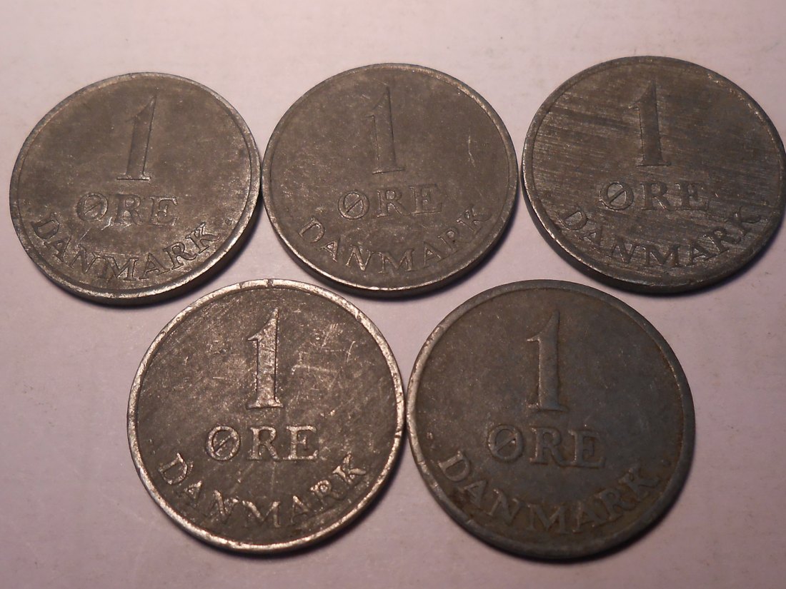  e.98 Dänemark 5er Lot 1 Öre 1963 1964 1965 1966 1969   