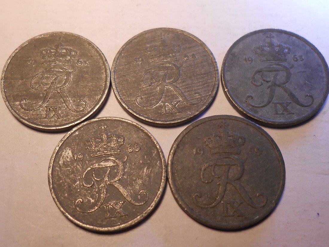  e.98 Dänemark 5er Lot 1 Öre 1963 1964 1965 1966 1969   