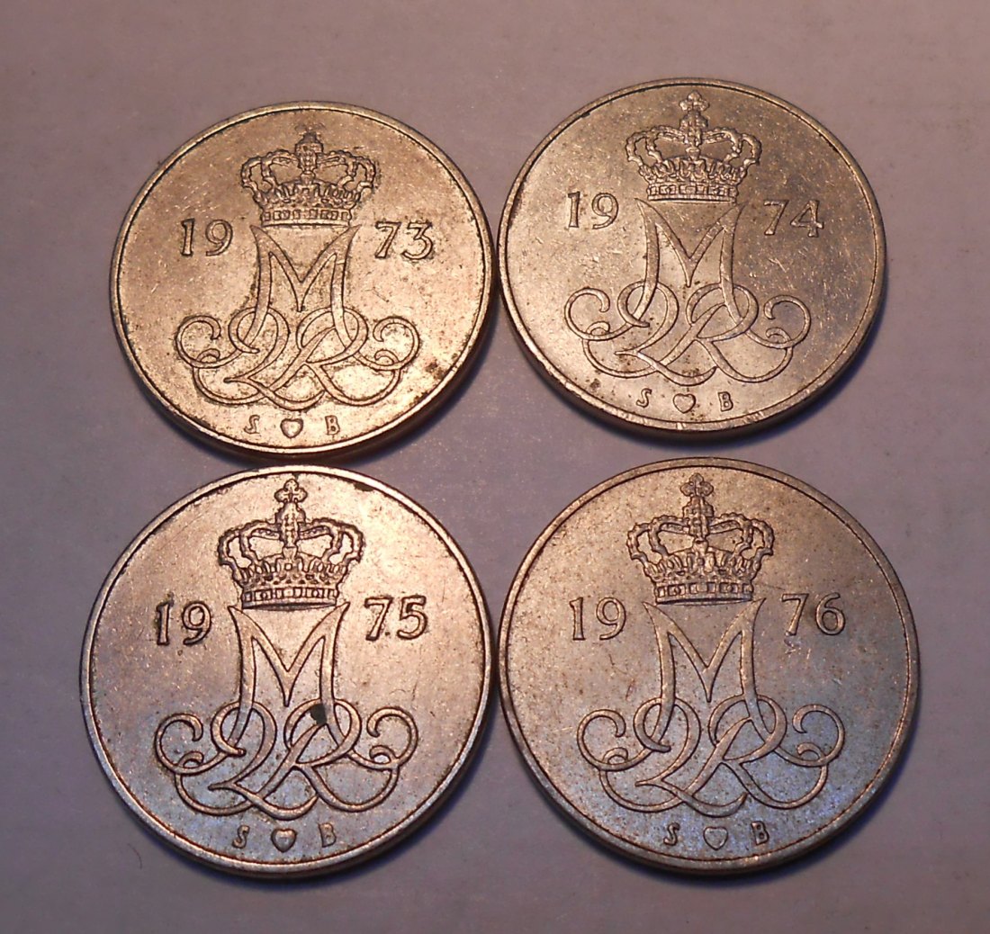  e.99 Dänemark 4er Lot 10 Öre 1973 1974 1975 1976   