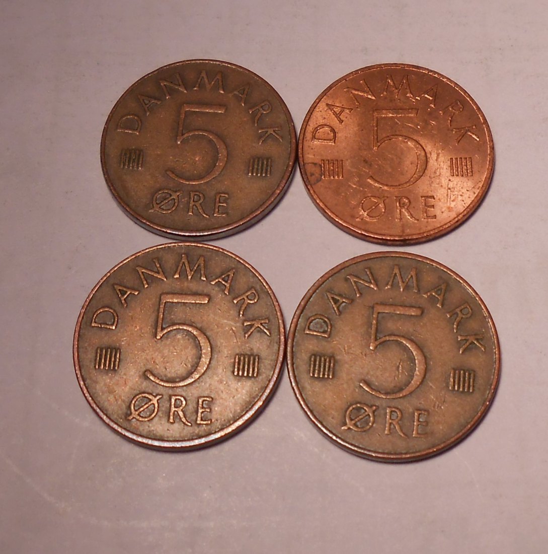  e.100 Dänemark 4er Lot 5 Öre 1973 1977 1981 1983   