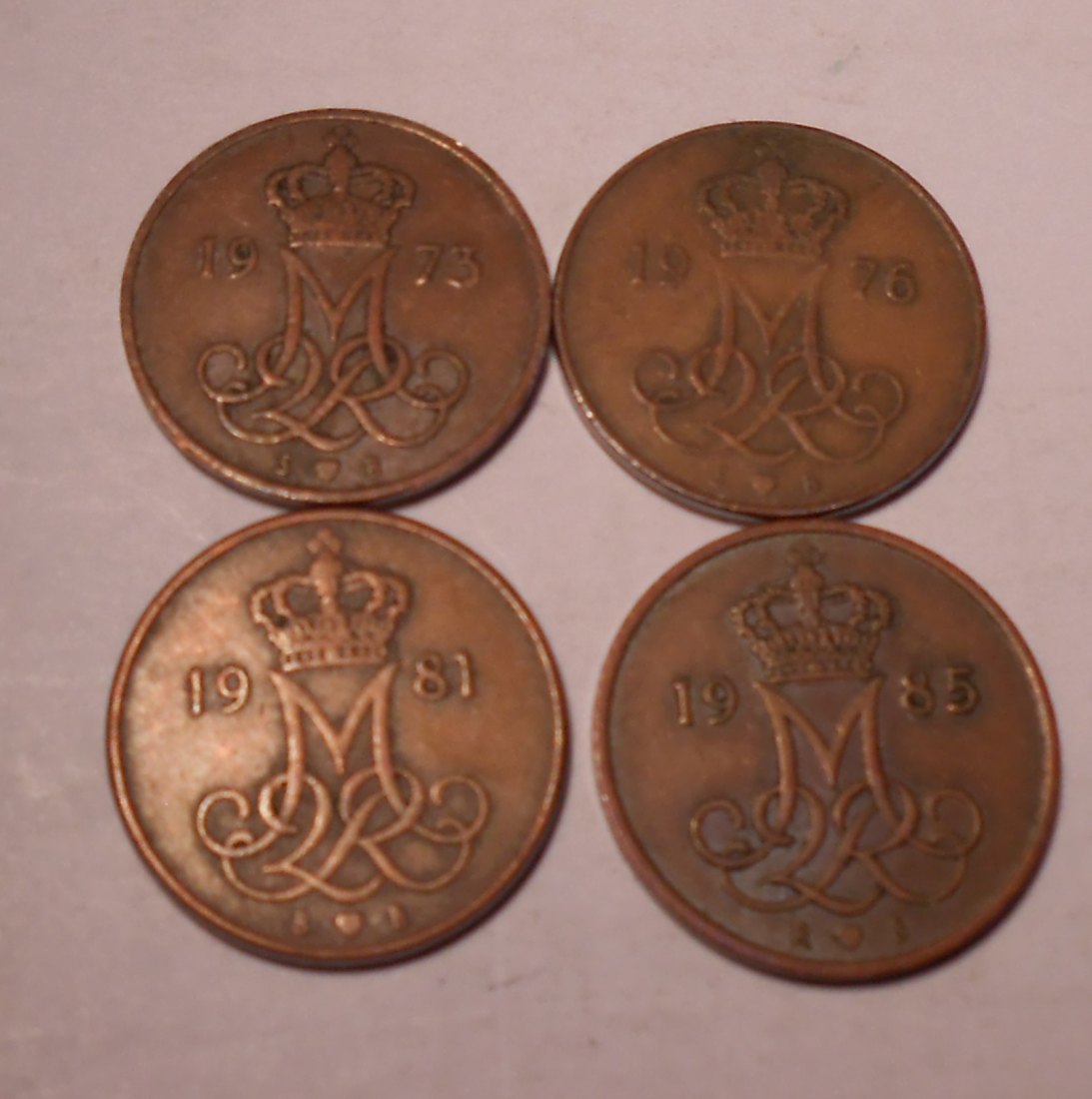  e.102 Dänemark 4er Lot 5 Öre 1973 1976 1981 1985   