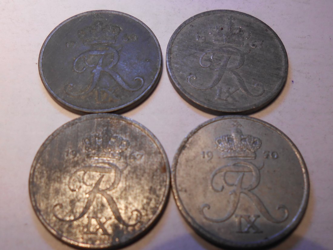  e.104 Dänemark 4er Lot 1 Öre 1960 1963 1967 1970   