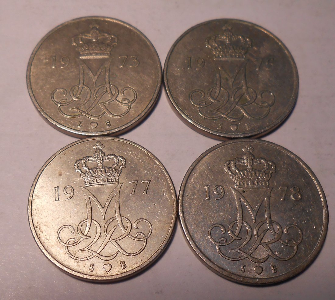  e.105 Dänemark 4er Lot 10 Öre 1973 1975 1977 1978   