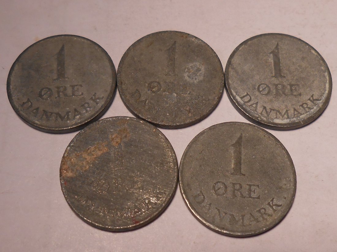  e.106 Dänemark 5er Lot 1 Öre 1960 1963 1966 1967 1969   