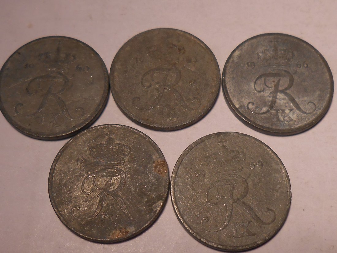  e.106 Dänemark 5er Lot 1 Öre 1960 1963 1966 1967 1969   