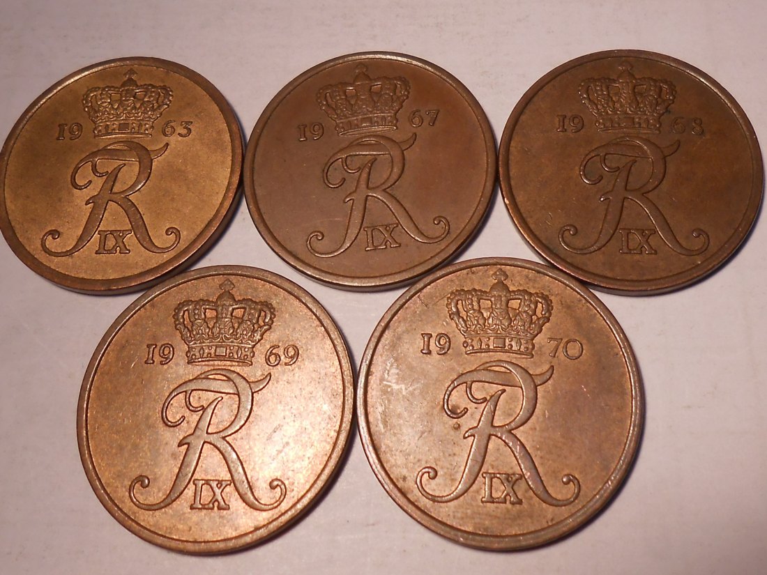  e.107 Dänemark 5er Lot 5 Öre 1963 1967 1968 1969 1970   