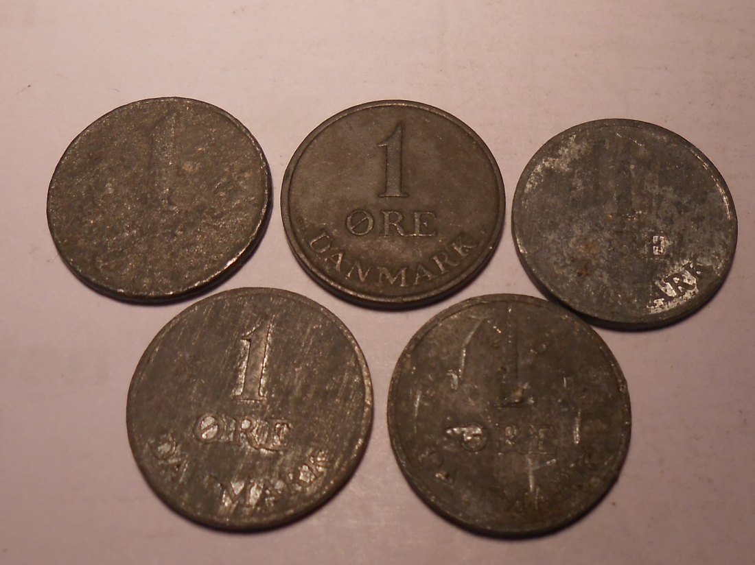  e.111 Dänemark 5er Lot 1 Öre 1944? 1960 1966 1967 196?   