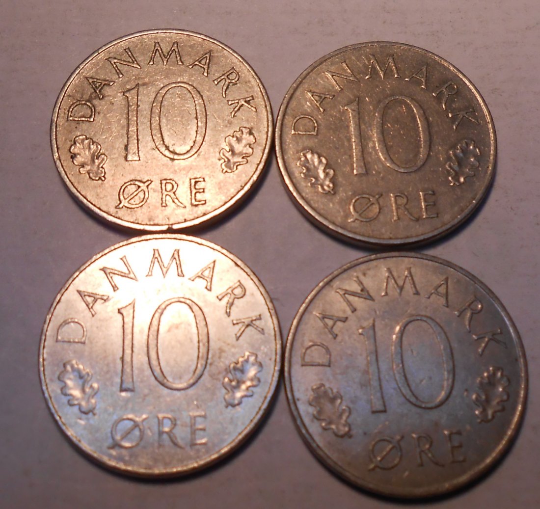  e.112 Dänemark 4er Lot 10 Öre 1974 1975 1976 1977   