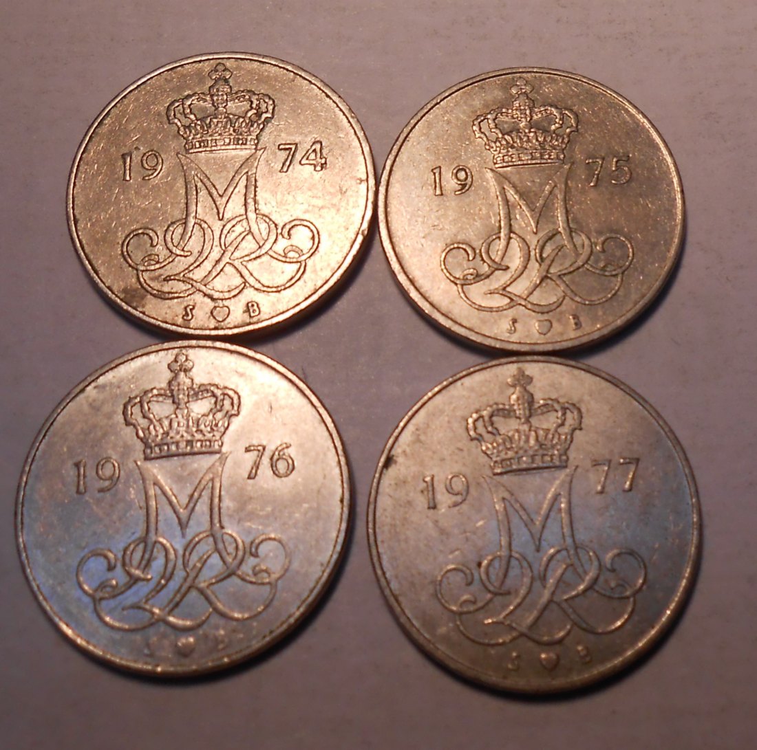  e.112 Dänemark 4er Lot 10 Öre 1974 1975 1976 1977   