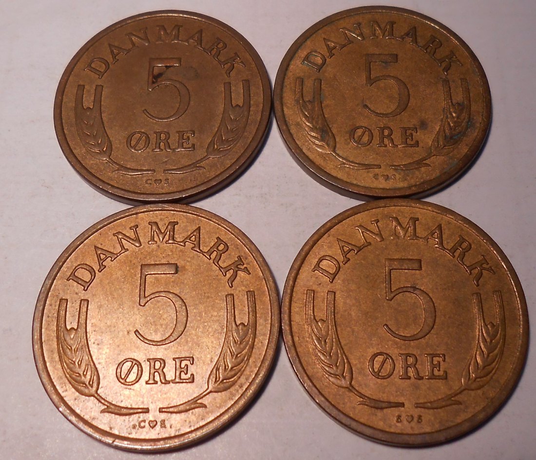  e.113 Dänemark 4er Lot 5 Öre 1969 1970 1971 1972   