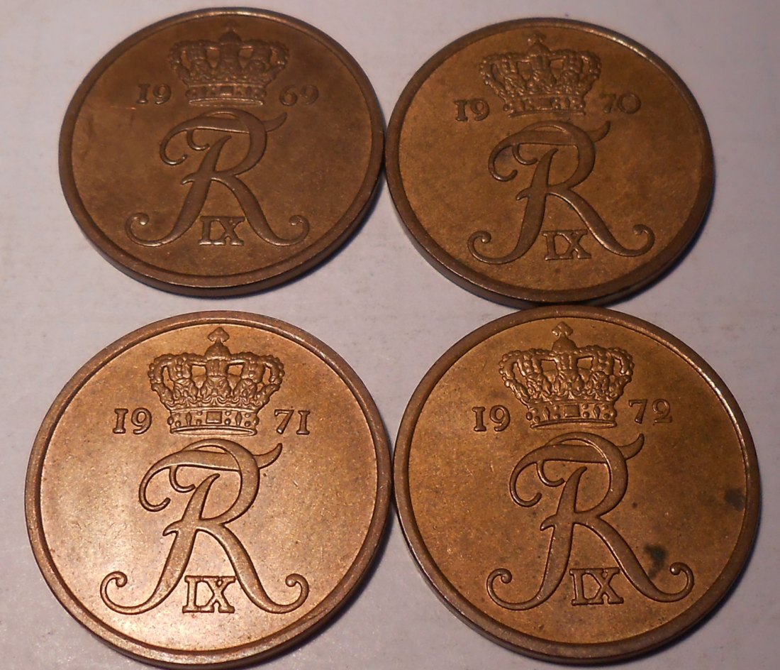  e.113 Dänemark 4er Lot 5 Öre 1969 1970 1971 1972   