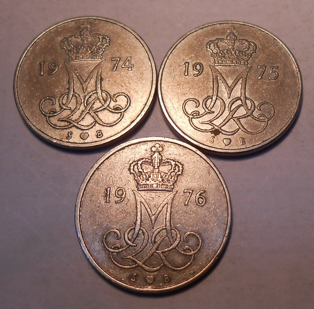  e.114 Dänemark 3er Lot 10 Öre 1974 1975 1976   