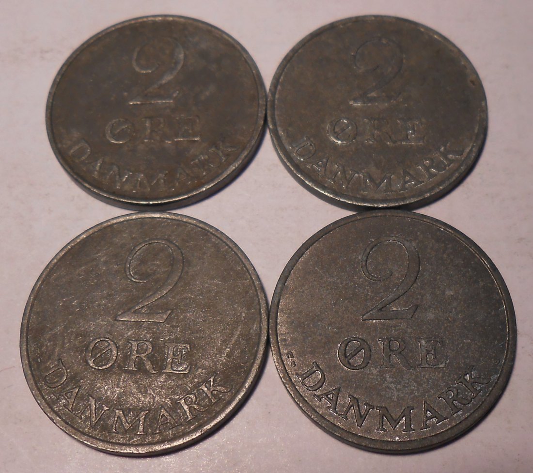  e.115 Dänemark 4er Lot 2 Öre 1965 1966 1967 1968   