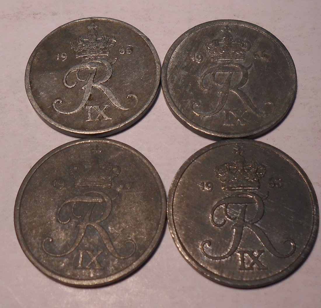  e.115 Dänemark 4er Lot 2 Öre 1965 1966 1967 1968   