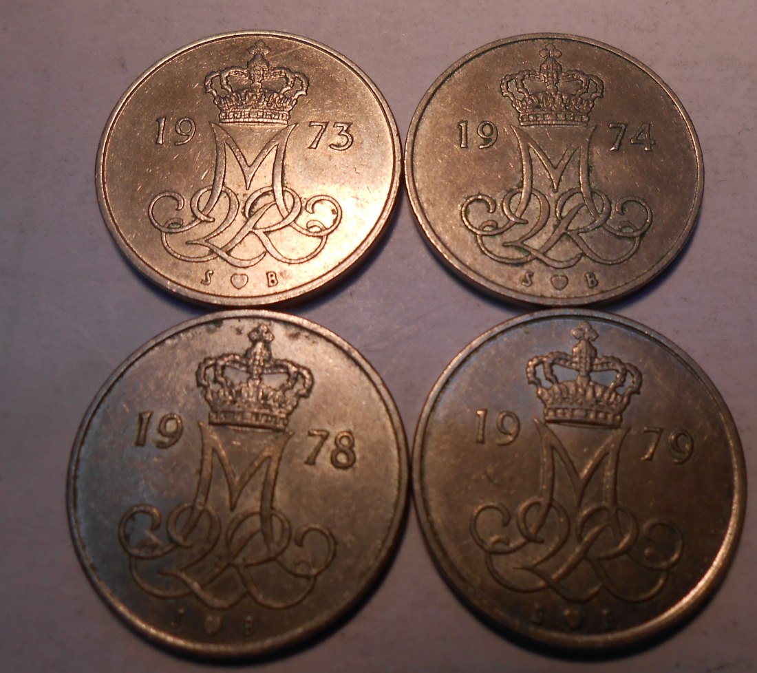  e.118 Dänemark 4er Lot 5 Öre 1973 1974 1978 1979   