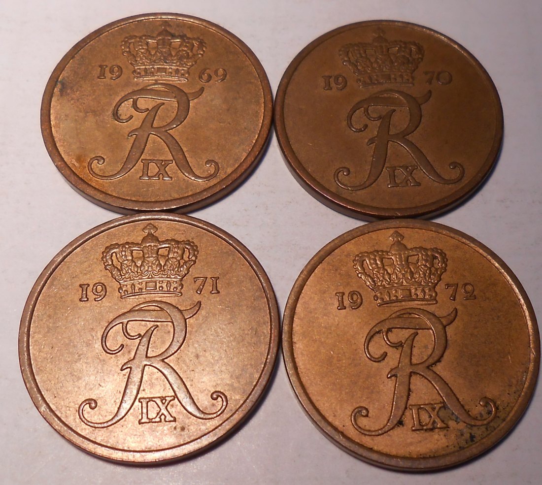  e.119 Dänemark 4er Lot 5 Öre 1969 1970 1971 1972   