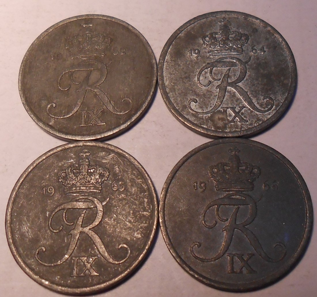  e.120 Dänemark 4er Lot 2 Öre 1962 1964 1965 1966   